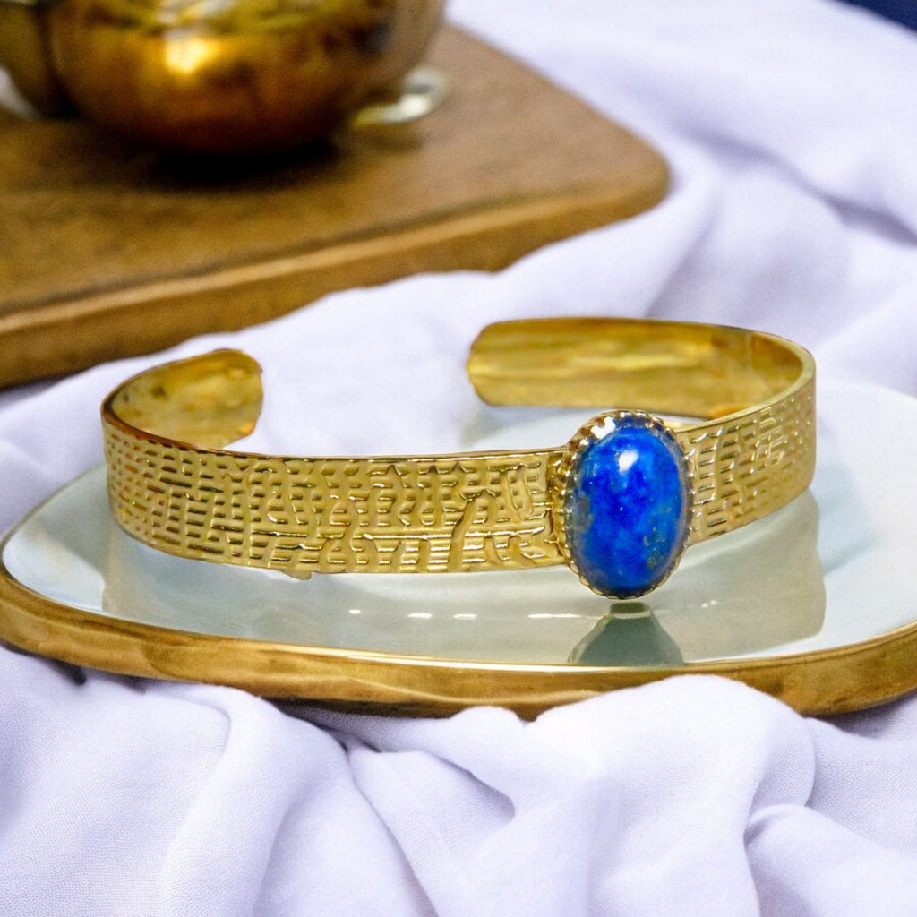 Bracelet "LILIANE" acier doré - adaptable avec Lapis Lazuli naturel