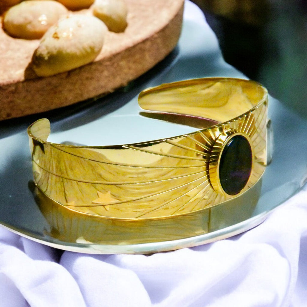 Bracelet "LAURE" acier adaptable avec Agate Noire