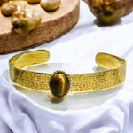 Bracelet "ALEXANDRA" acier doré - adaptable avec Oeil de tigre naturel