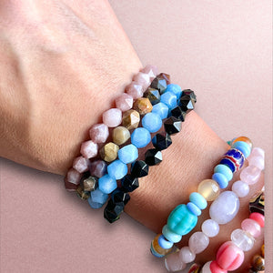 bracelet femme pierre naturelle agate noire avec breloque - ensemble de bracelets