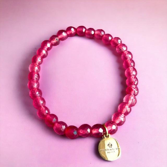 bracelet femme pierre agate rose bijoux tendance - fond rose