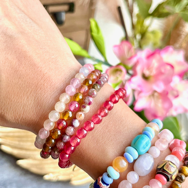 bracelet femme pierre agate rose bijoux tendance - ensemble bracelets