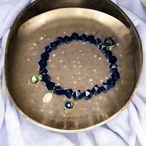 Bracelet "DIAMOND" - Agate Labradorite et Pierre de lune dorées or fin