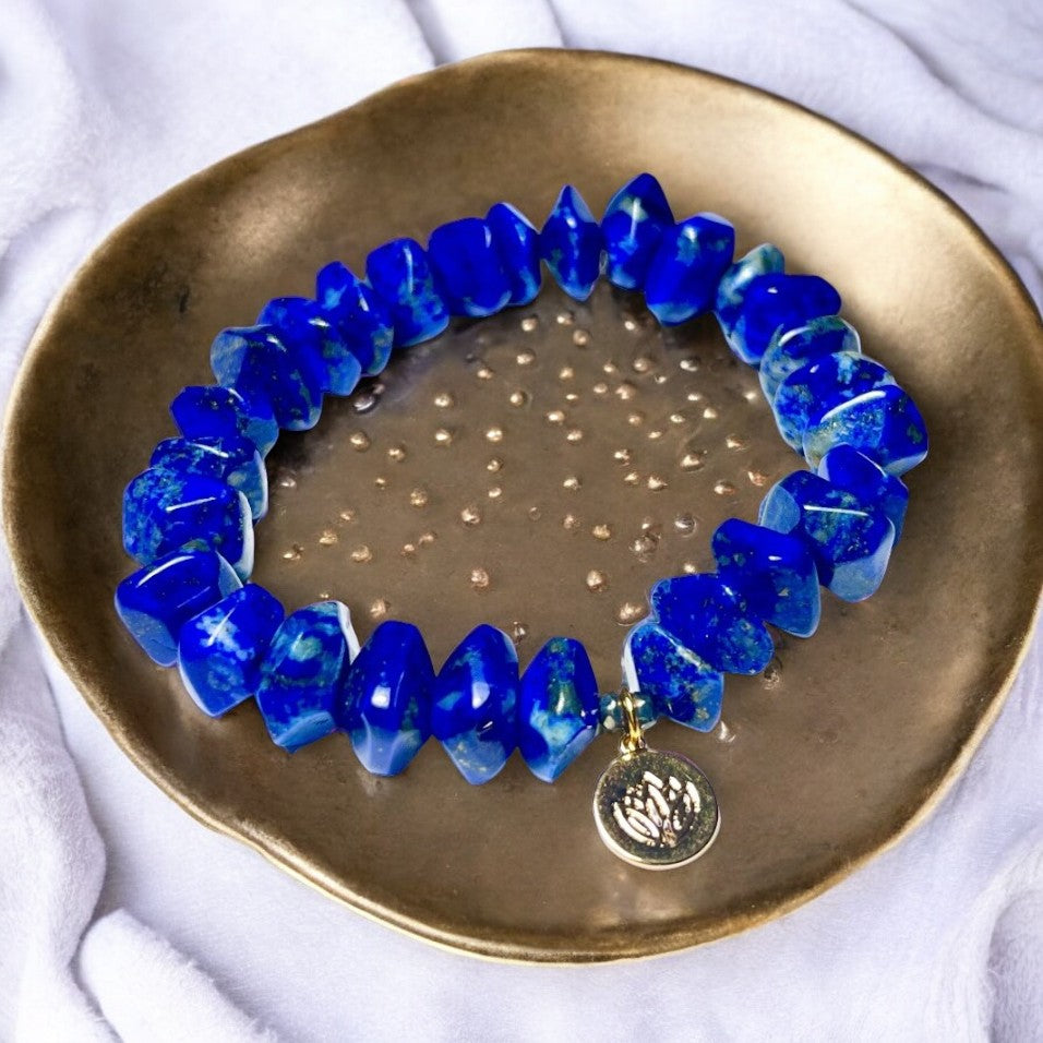 Bracelet "MAJORQUE" doré or fin et pierres naturelles de Lapis Lazuli