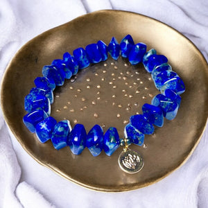 Bracelet "MAJORQUE" doré or fin et pierres naturelles de Lapis Lazuli
