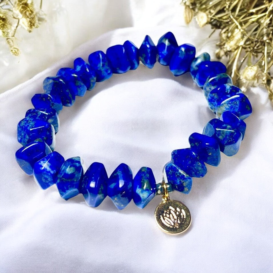 Bracelet "MAJORQUE" doré or fin et pierres naturelles de Lapis Lazuli
