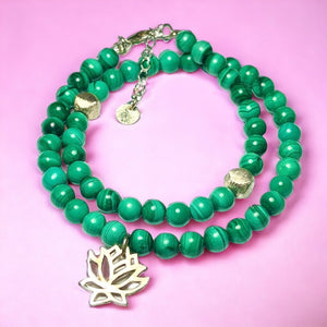 Bracelet "MELBOURNE" double en pierres naturelles de Malachite