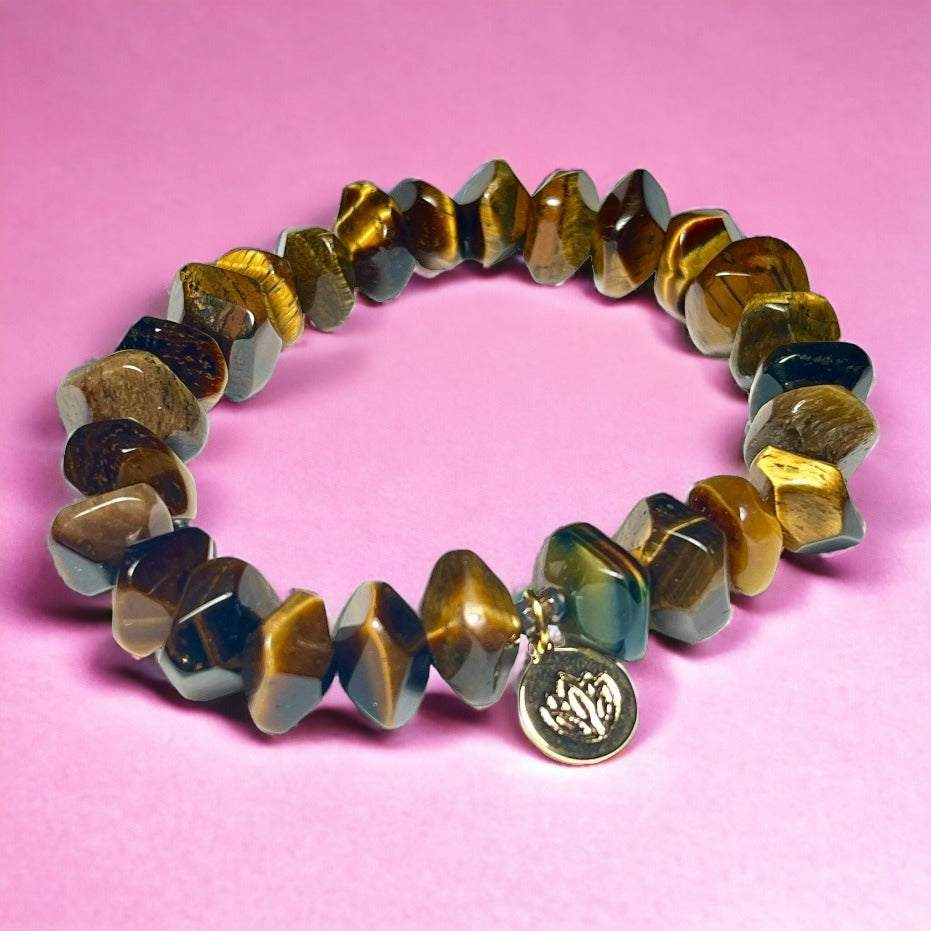 Bracelet "IBIZA" doré or fin et pierres naturelles d' Oeil de Tigre