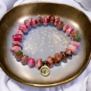 Bracelet "MINORQUE" doré or fin et pierres naturelles de Rhodonite