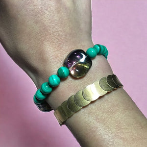 bracelet pierre naturelle malachite verre boheme femme tourmalyn bijoux - porté sur poignet