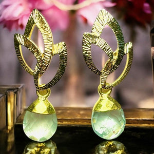 Boucles d’oreilles "LYSANDRA" dorées or fin Aigue - Marine