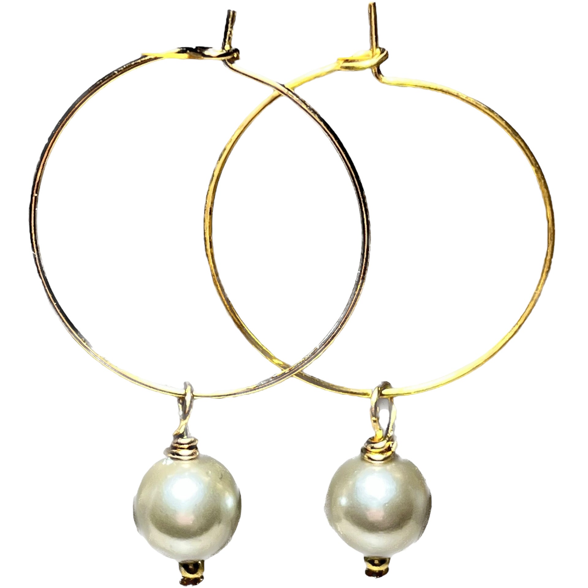 Boucles d'oreilles "ELVIRA" perle de nacre grisées claires dorées or fin