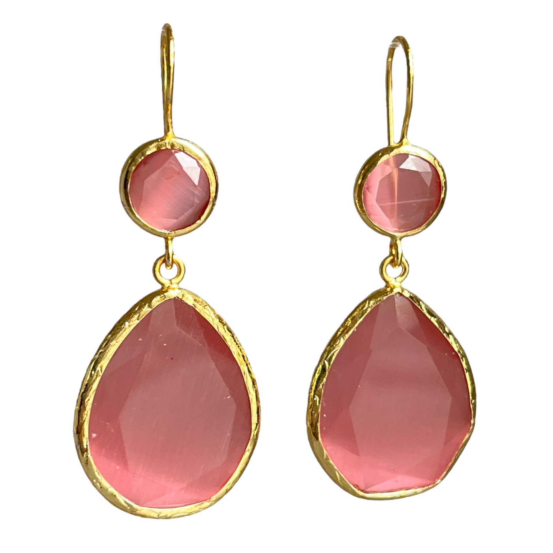 Boucles d'oreilles  "AURORA" dorées or fin pierre d’ Agate rose