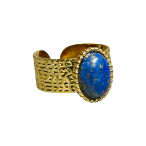 Bague "LILIANE" en acier inoxydable et pierre naturelle de Lapis Lazuli