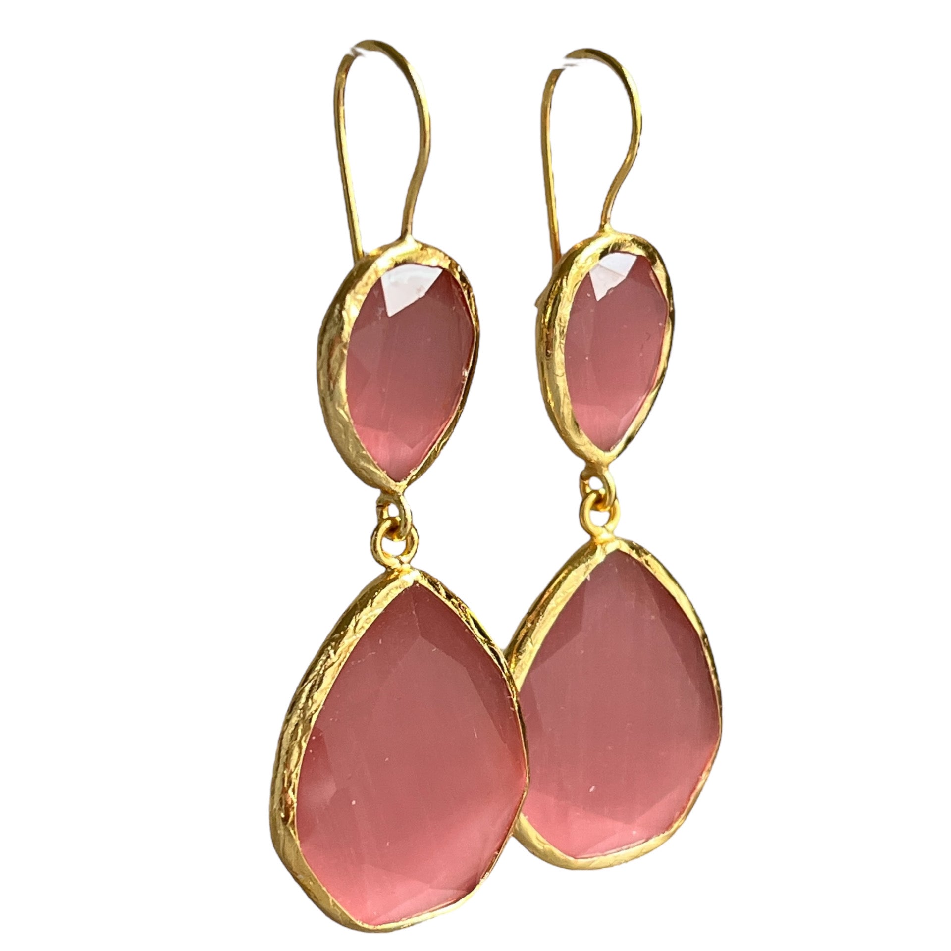 Boucles d'oreilles  "LIORA" dorées or fin pierre d’ Agate rose