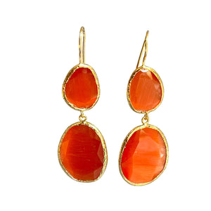 Boucles d'oreilles  "ELARA" dorées or fin pierre de Agate orange