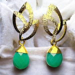 Boucles d’oreilles "ELLA" dorées or fin Calcédoine Verte