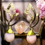 Boucles d’oreilles "DELILAH" dorées or fin Opale rose