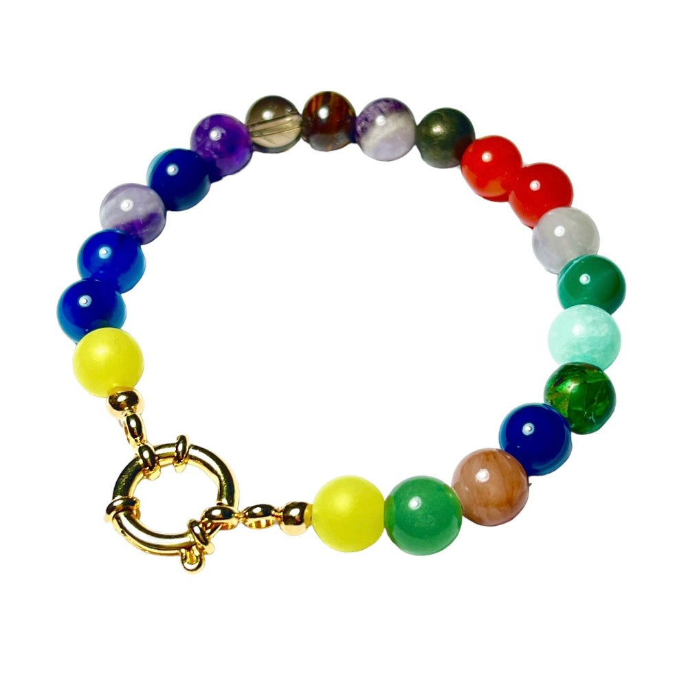 Bracelet "COLOR SPIRIT" - 9 pierres naturelles doré or fin