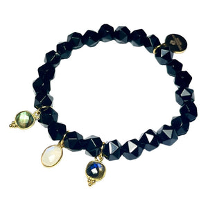 Bracelet "DIAMOND" - Agate Labradorite et Pierre de lune dorées or fin