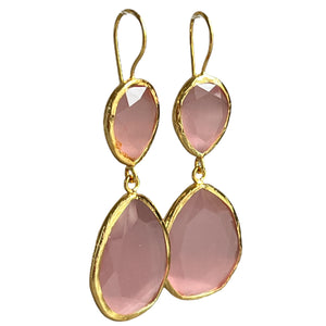 Boucles d'oreilles  "ALLEGRA" dorées or fin pierre d’ Agate rose