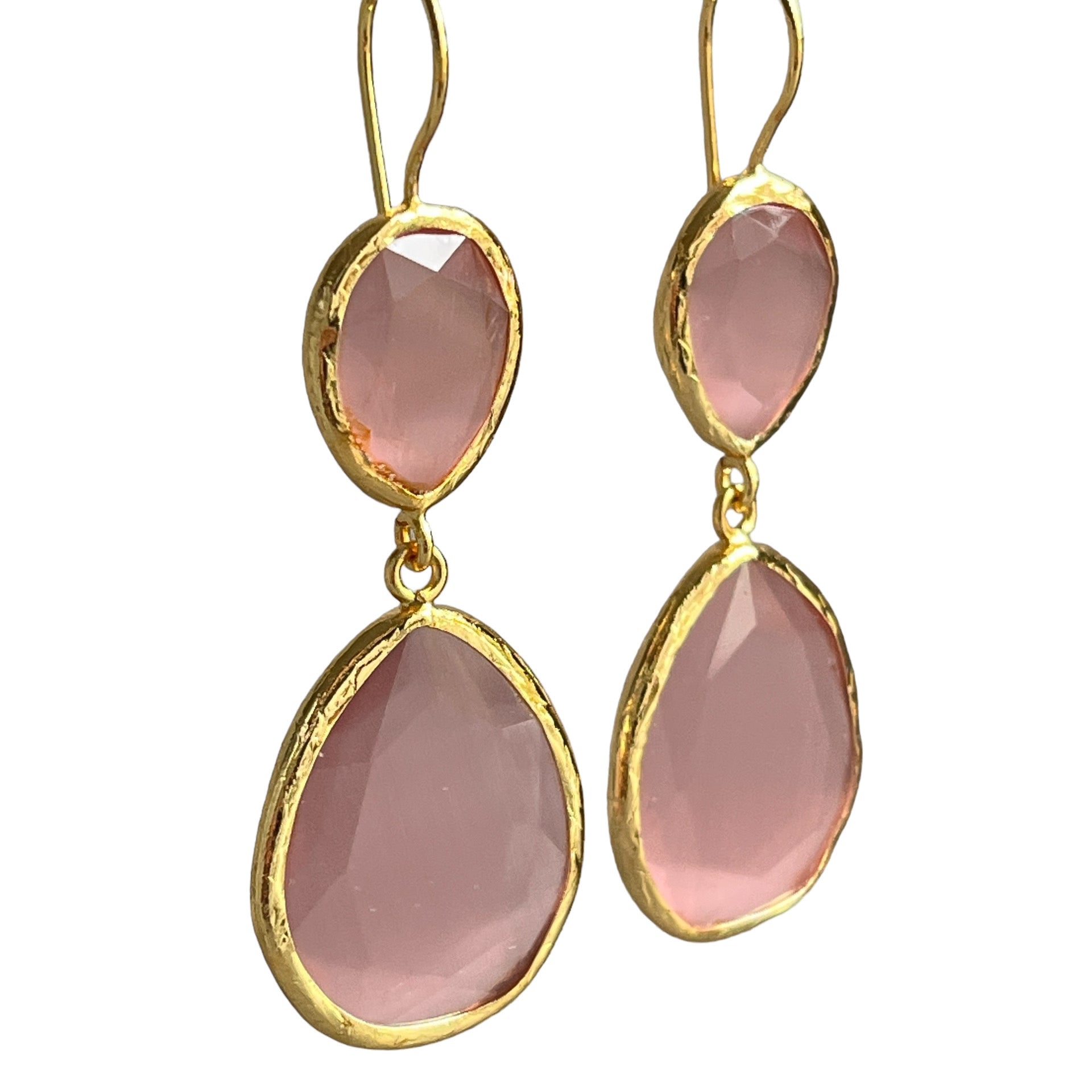 Boucles d'oreilles  "ALLEGRA" dorées or fin pierre d’ Agate rose