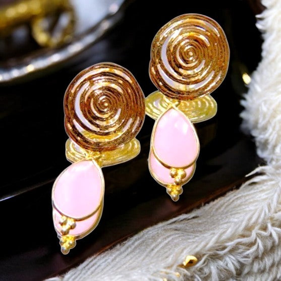 Boucles d’oreilles "ISABELLA" dorées or fin Calcédoine Rose