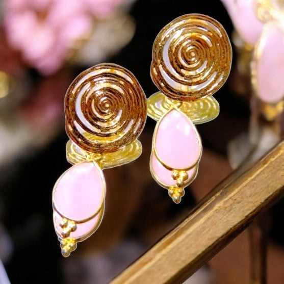 Boucles d’oreilles "ISABELLA" dorées or fin Calcédoine Rose