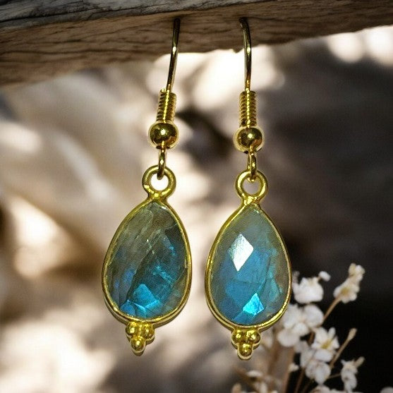 Boucles d’oreilles "HADLEY" dorées or fin Labradorite