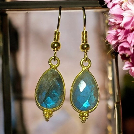 Boucles d’oreilles "HADLEY" dorées or fin Labradorite