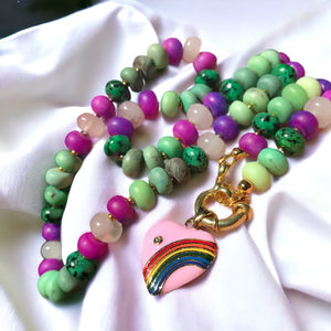 Collier "PURPLE GREEN" - Sugilite - Jaspe- Quartz rose - Agate - doré or fin