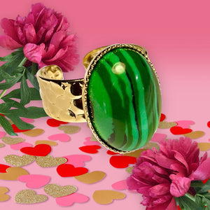 Bague "LILA" dorée or fin en pierre de Malachite