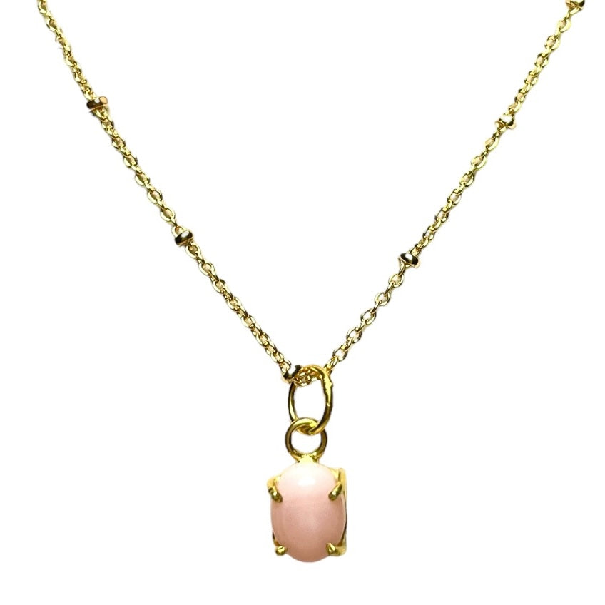 Pendentif "MANUELA" doré or fin pierre d’ Opale rose
