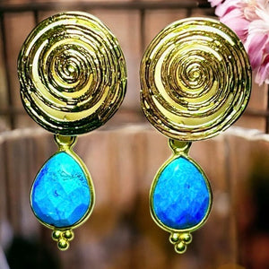 Boucles d’oreilles "INDIANA" dorées or fin pierre de Turquoise