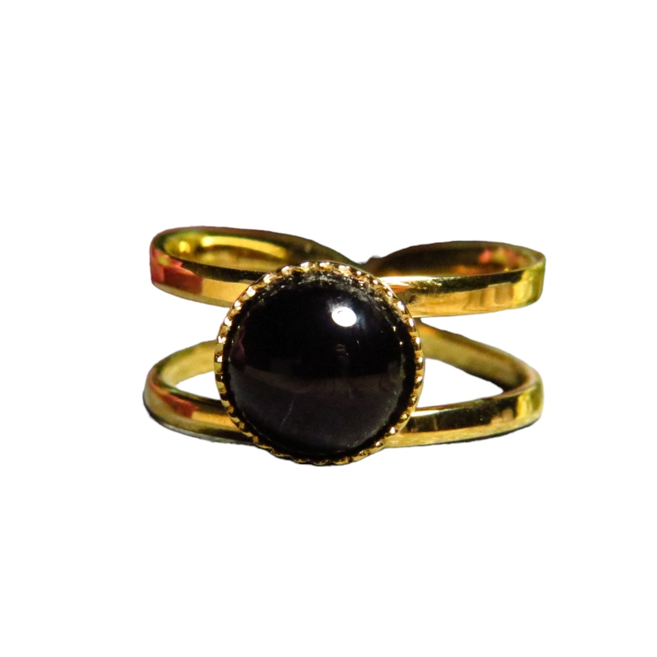 Bague "ELISABETH" dorée or fin en pierre d' Onyx