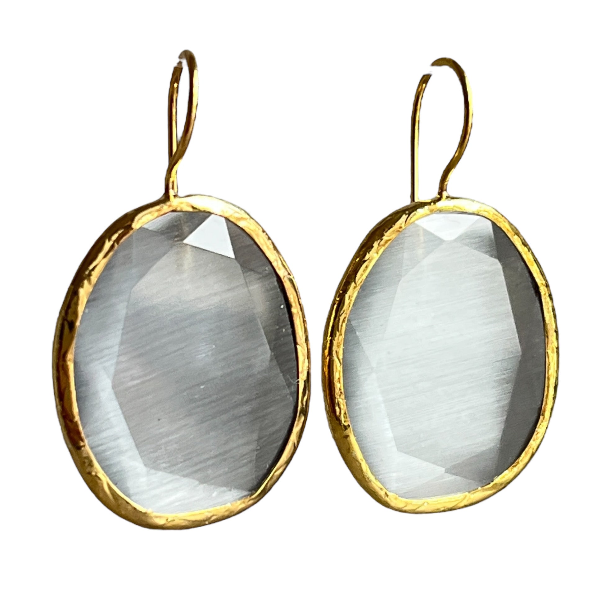 Boucles d’oreilles "COLORADO" pierre naturelle Agate grise dorées or fin