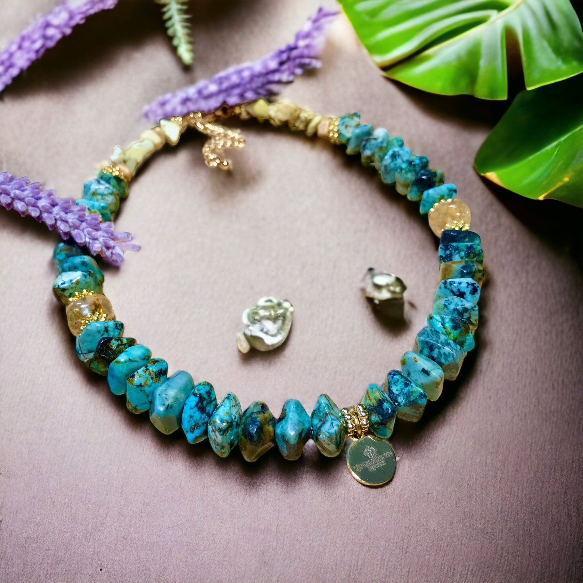 Collier "BORA BORA" Pierres de Turquoise Africaine - Citrine - Jaspe Jaune naturelles