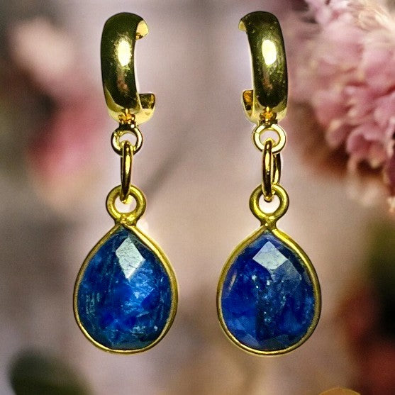 Boucles d’oreilles "DANIELLE" dorées or fin Saphir brut