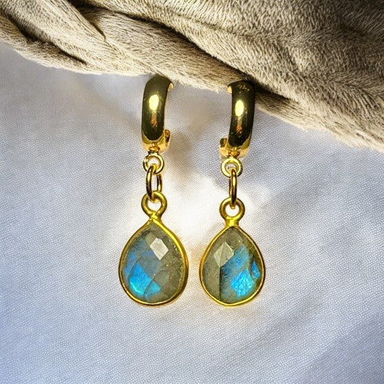 Boucles d’oreilles "LUNA" dorées or fin Labradorite