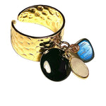Bague "CHLOE" dorée or fin avec pierre de lune labradorite et sequin émaillé