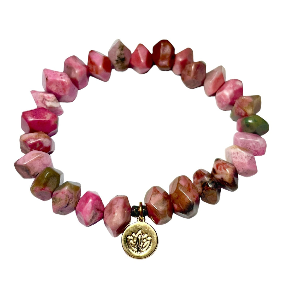 Bracelet "MINORQUE" doré or fin et pierres naturelles de Rhodonite