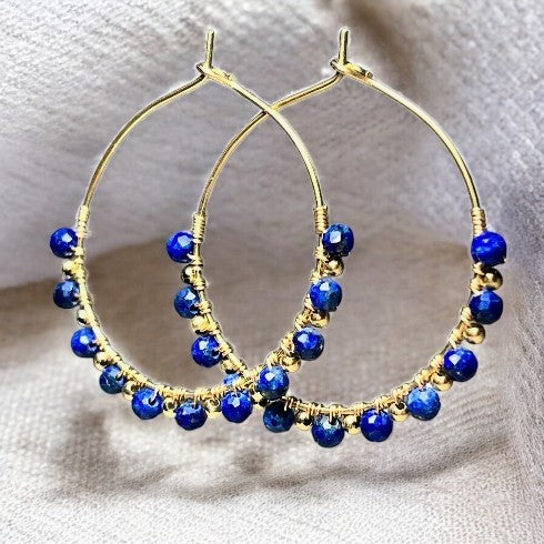 Boucles d'oreilles  "SERAPHINA" créoles pierre de Lapis lazuli