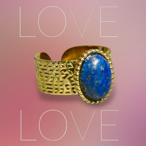 Bague "LILIANE" en acier inoxydable et pierre naturelle de Lapis Lazuli