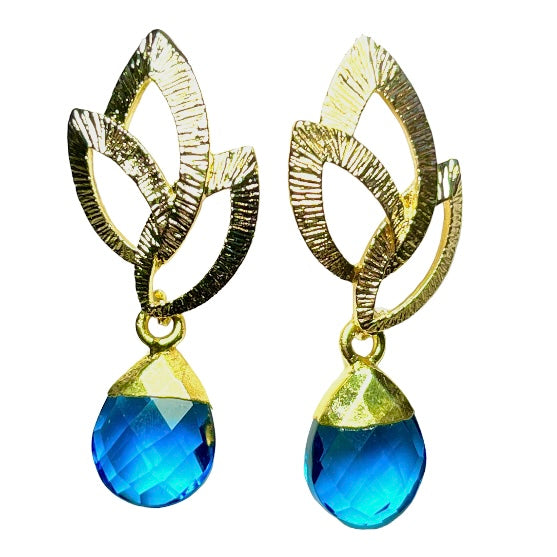 Boucles d’oreilles "NASHVILLE" dorées or fin Quartz bleu