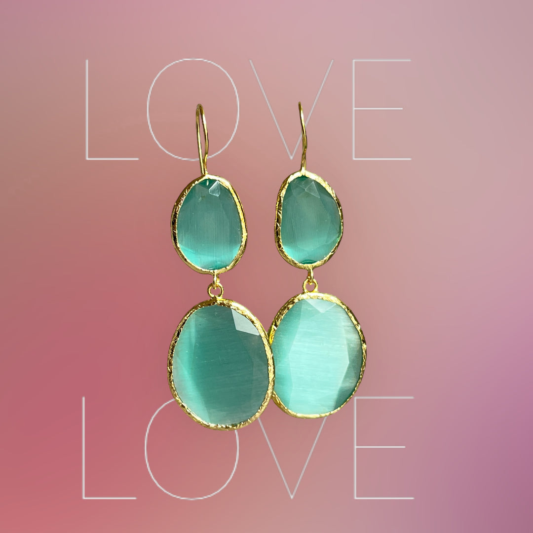 Boucles d'oreilles "MELISANDE" dorées or fin pierre d’ Agate verte