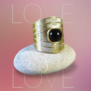 Bague "NATHALIE" acier inoxydable adaptable et onyx