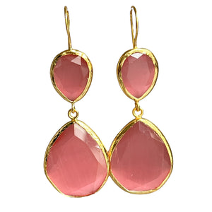 Boucles d'oreilles  "LIORA" dorées or fin pierre d’ Agate rose