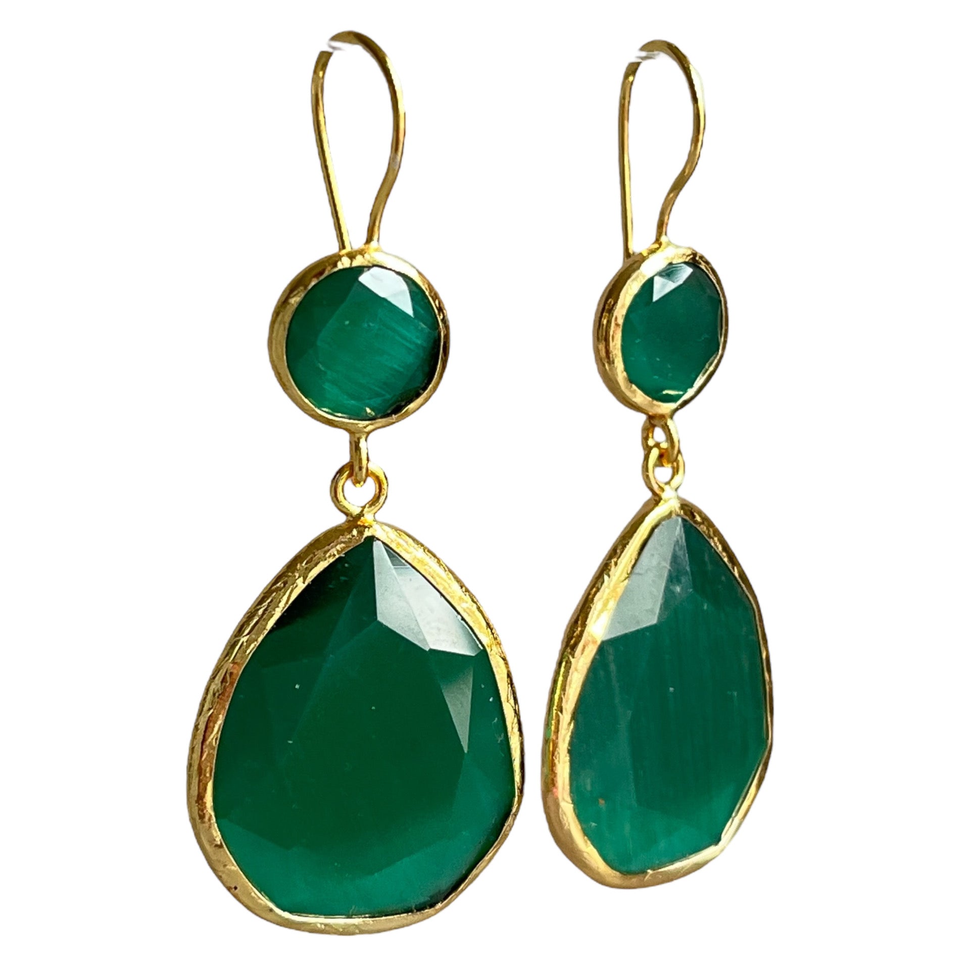 Boucles d'oreilles  "LIVIA" dorées or fin pierre d’ Agate verte