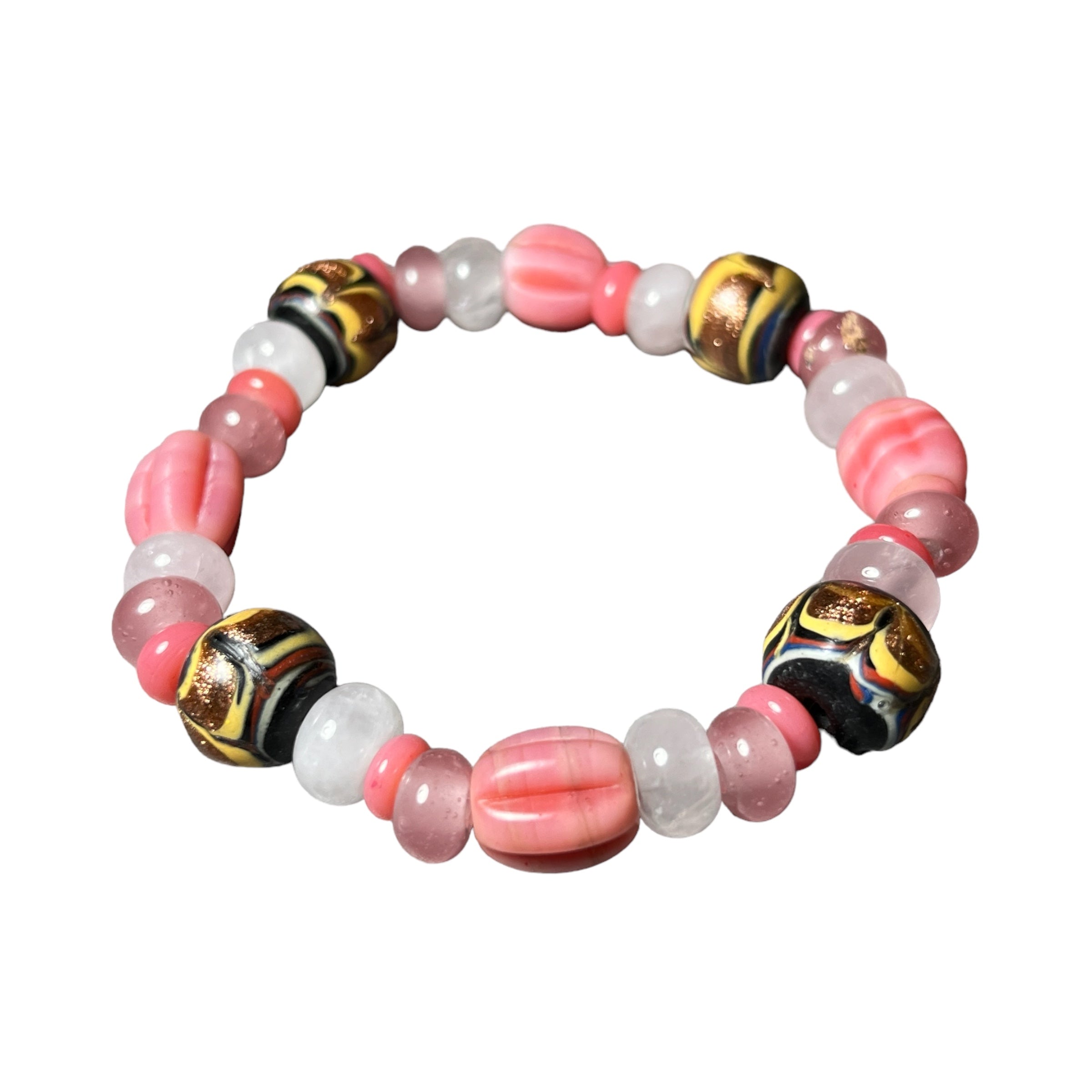 Bracelet "CLEOPATRE" Perles africaines et Quartz rose