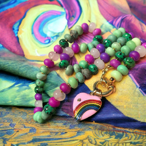 Collier "PURPLE GREEN" - Sugilite - Jaspe- Quartz rose - Agate - doré or fin